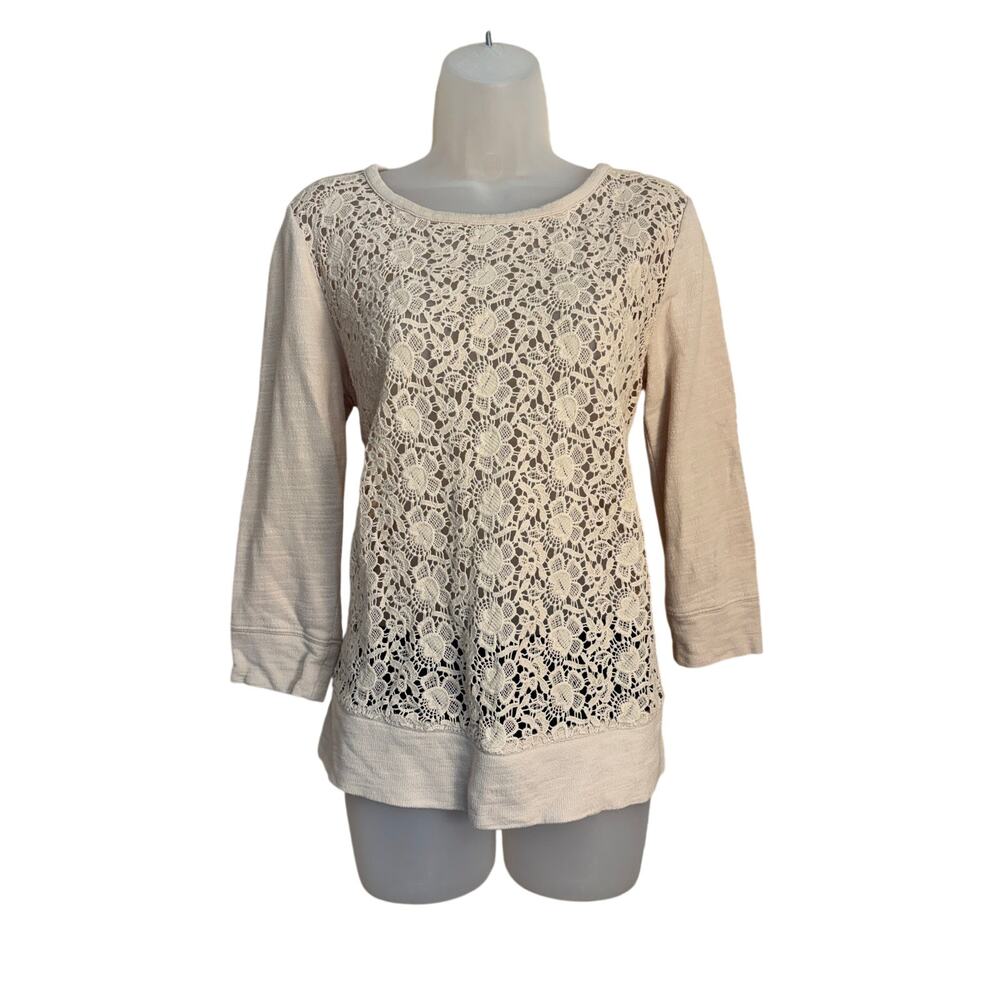 Loft floral cutout embroidered beige lightweight tunic sweater top sz Small